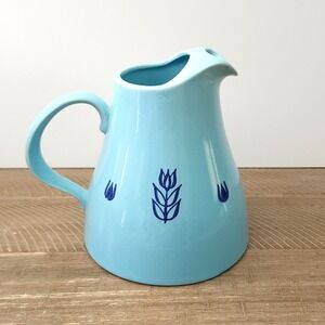 1950s Vintage Cronin Pottery Blue‎ Tulip Ice Lip Pitcher Made in USA